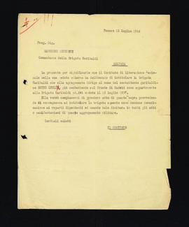 [Lettera del CLN di Pesaro relativa all&#039;intitolazione della Brigata Garibaldi a Bruno Lugli]